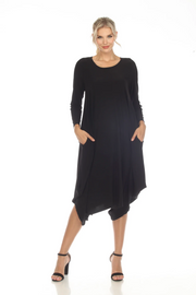 MOONLIGHT Solid Black Classic Long Sleeve Pocket Dress - D8860 LGITY