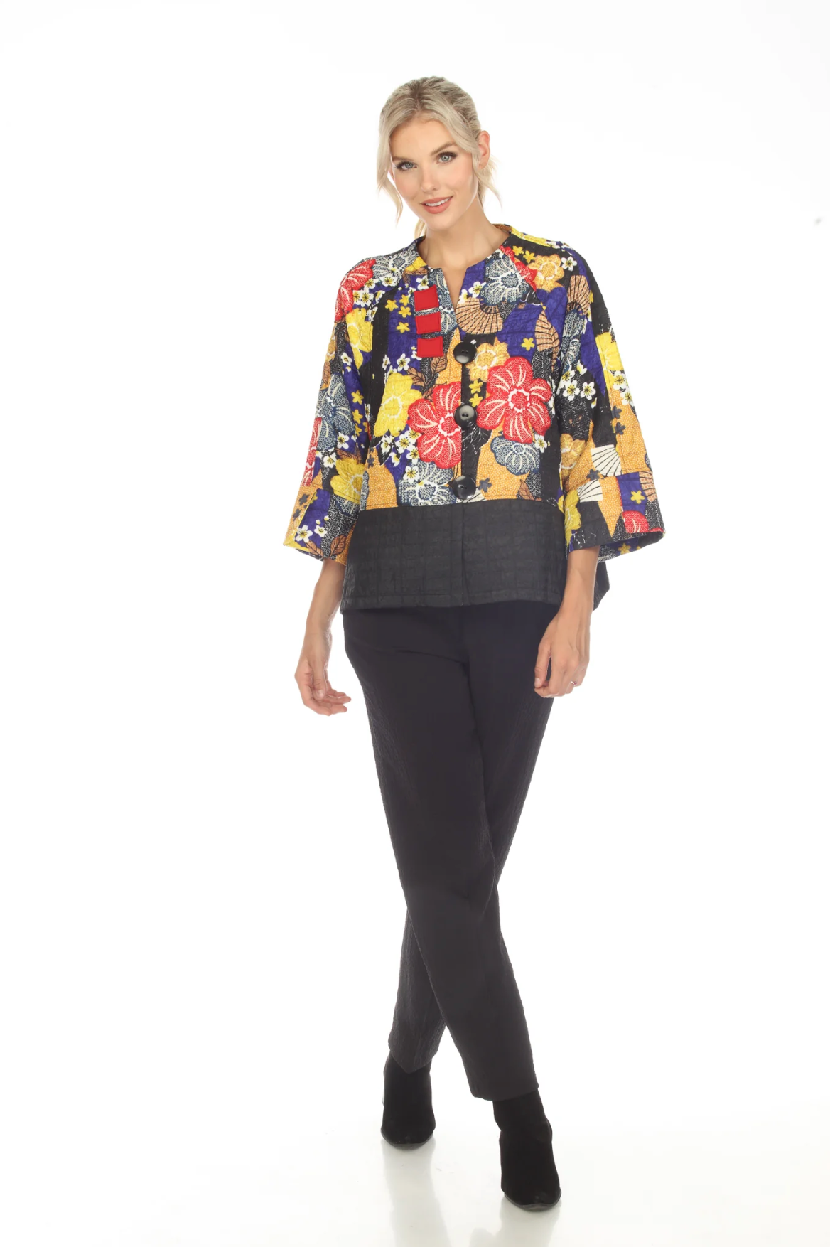 MOONLIGHT Floral Print Kimono Style Loose Sleeve Jacket - 3791