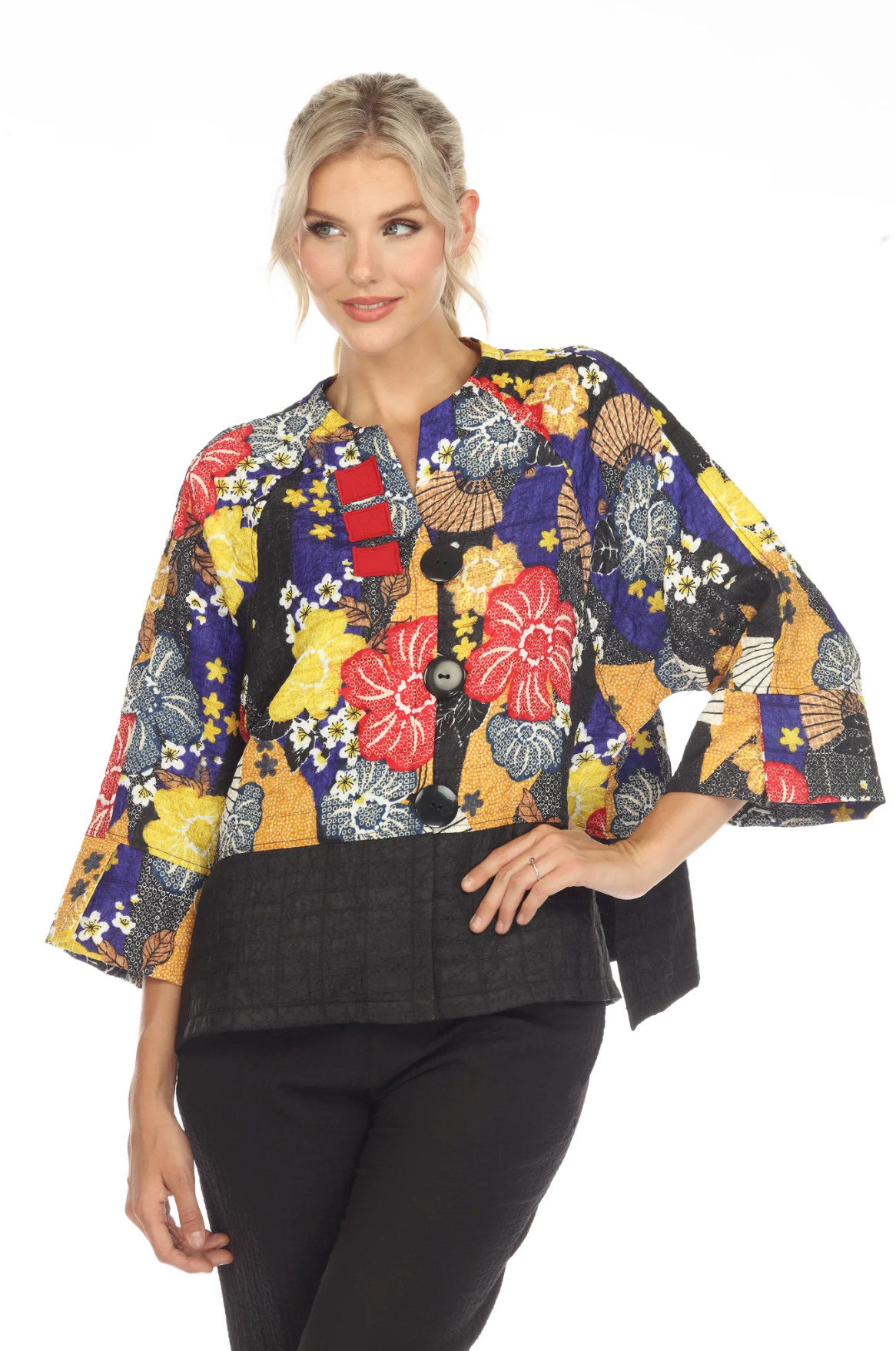 MOONLIGHT Floral Print Kimono Style Loose Sleeve Jacket - 3791