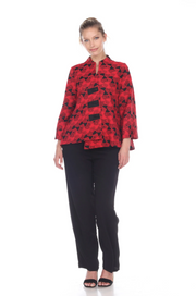 MOONLIGHT Red & Black Geo Jacquard Asymmetric Jacket - 2953-RED