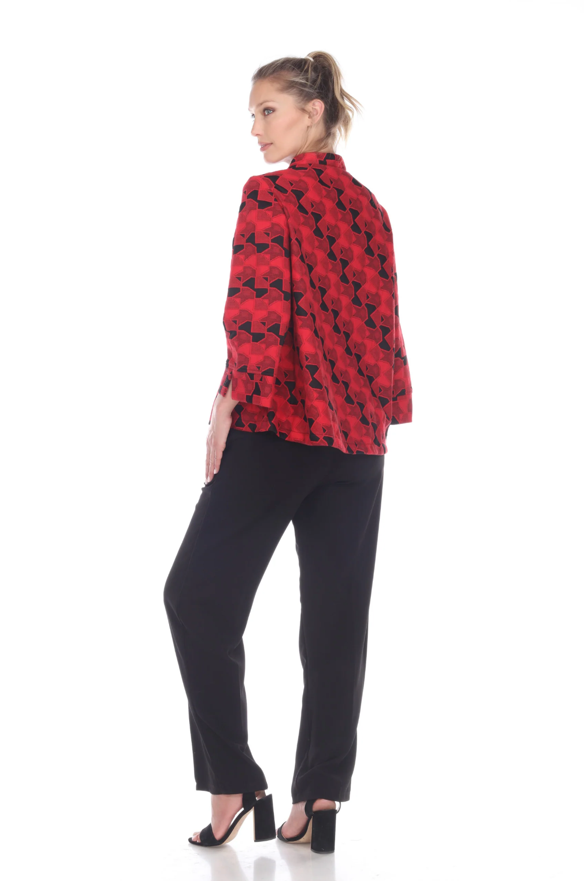 MOONLIGHT Red & Black Geo Jacquard Asymmetric Jacket - 2953-RED