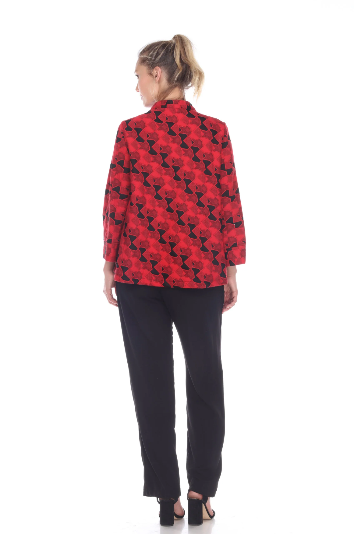 MOONLIGHT Red & Black Geo Jacquard Asymmetric Jacket - 2953-RED