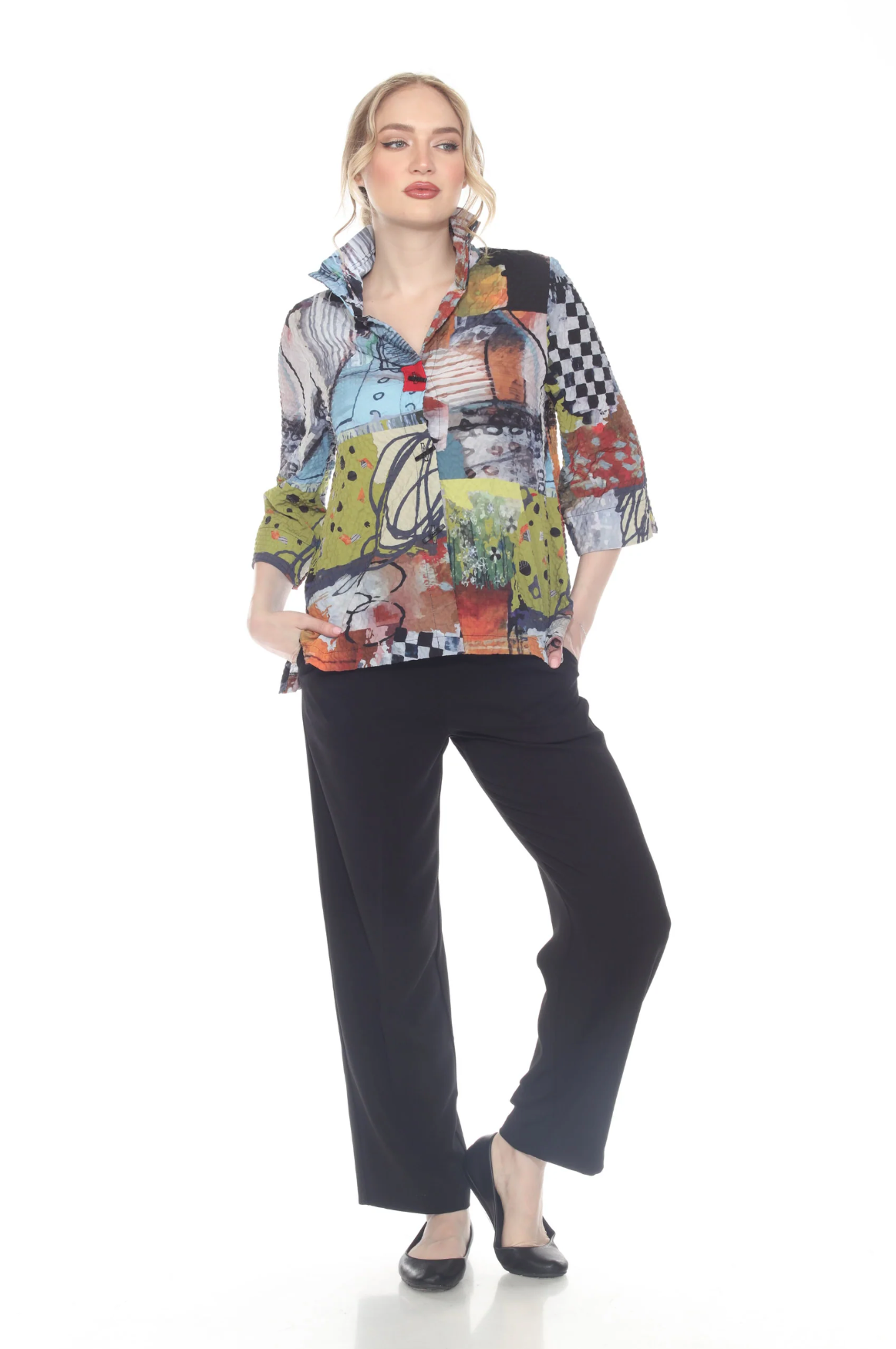 MOONLIGHT Mixed Media Abstract Print Button Front Jacket - 3448MUT