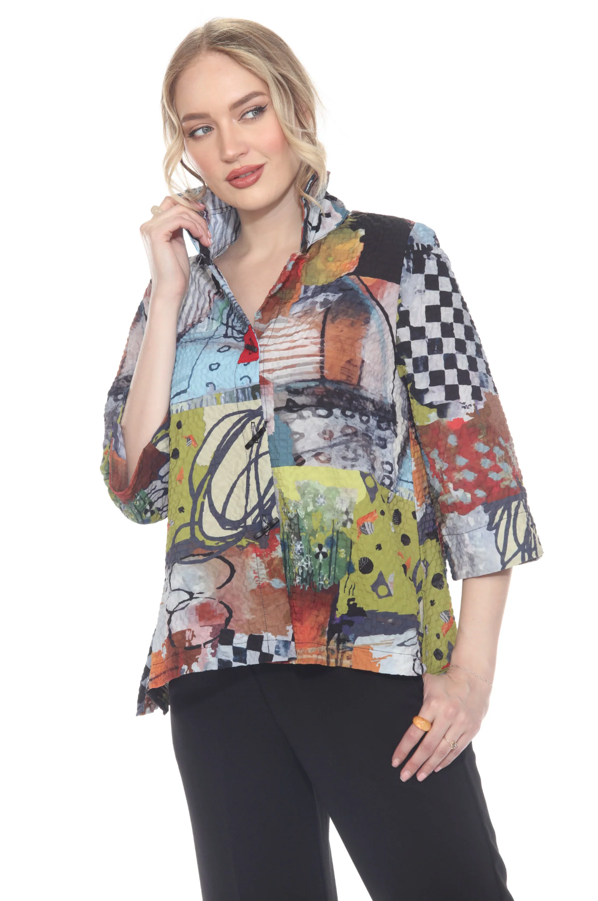 MOONLIGHT Mixed Media Abstract Print Button Front Jacket - 3448MUT
