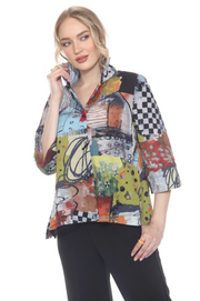MOONLIGHT Mixed Media Abstract Print Button Front Jacket - 3448MUT