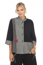 MOONLIGHT Gray, White & Black Split Stripe Button Front Jacket - 2199L