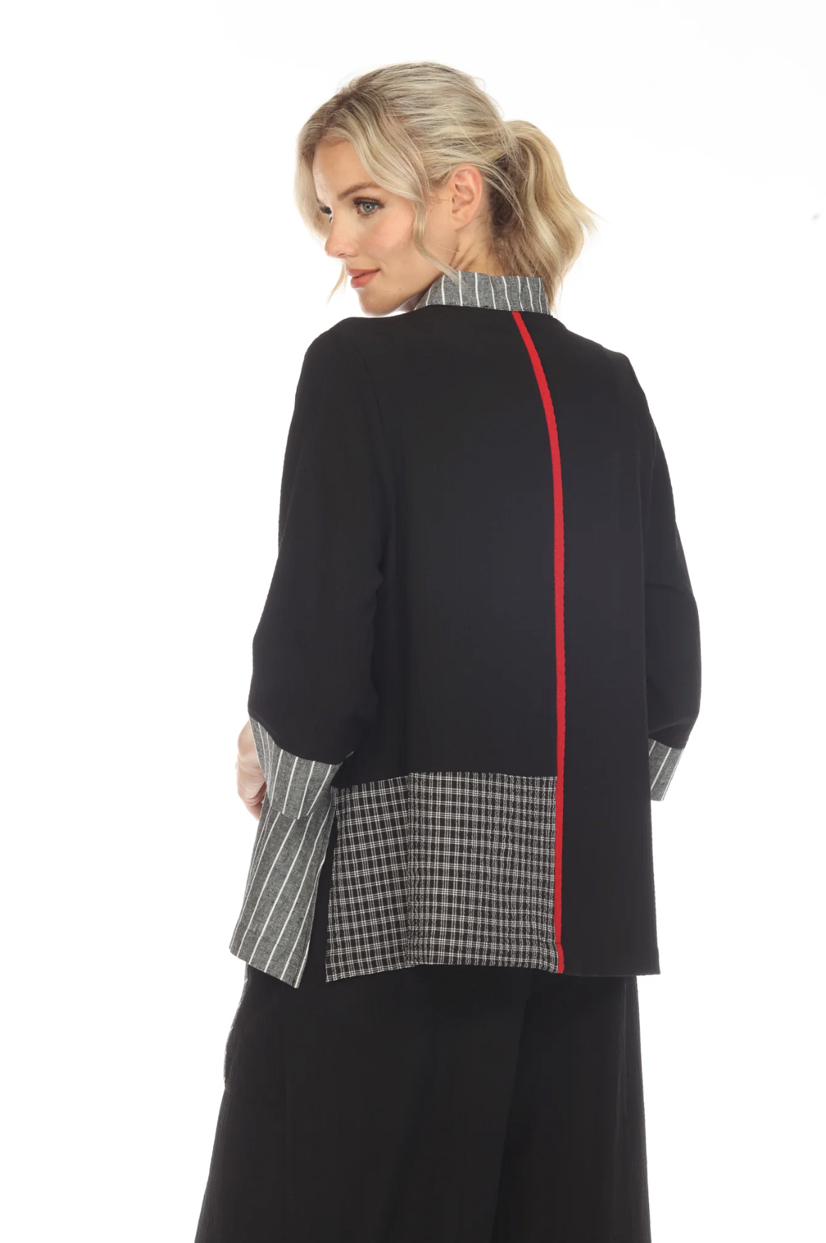 MOONLIGHT Gray, White & Black Split Stripe Button Front Jacket - 2199L
