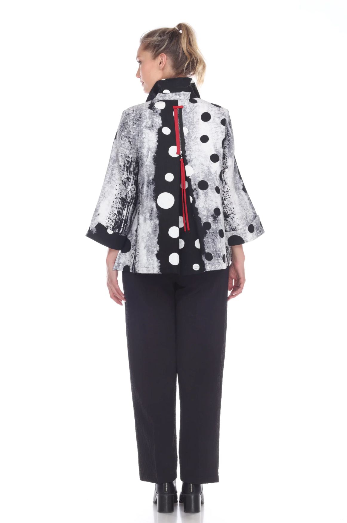 MOONLIGHT Black & White Dot Print Red Accent Jacket - 2342 - POK