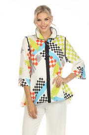 MOONLIGHT Bright Mixed Media Checkered Print Button Front Jacket - 2849
