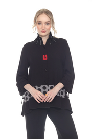 MOONLIGHT Black & Gray Dot Split Print Red Accent Button Front Jacket - 2868