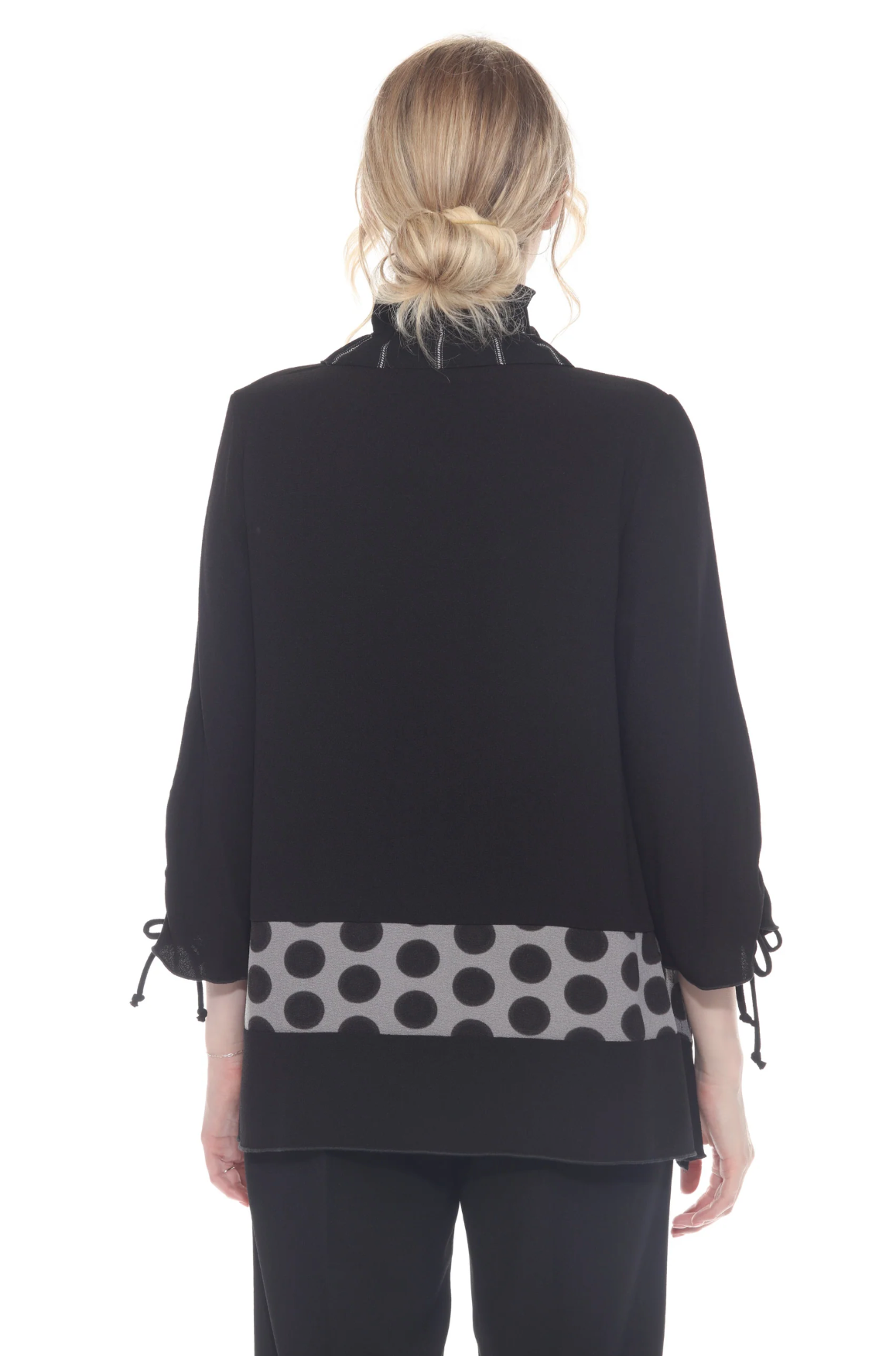 MOONLIGHT Black & Gray Dot Split Print Red Accent Button Front Jacket - 2868