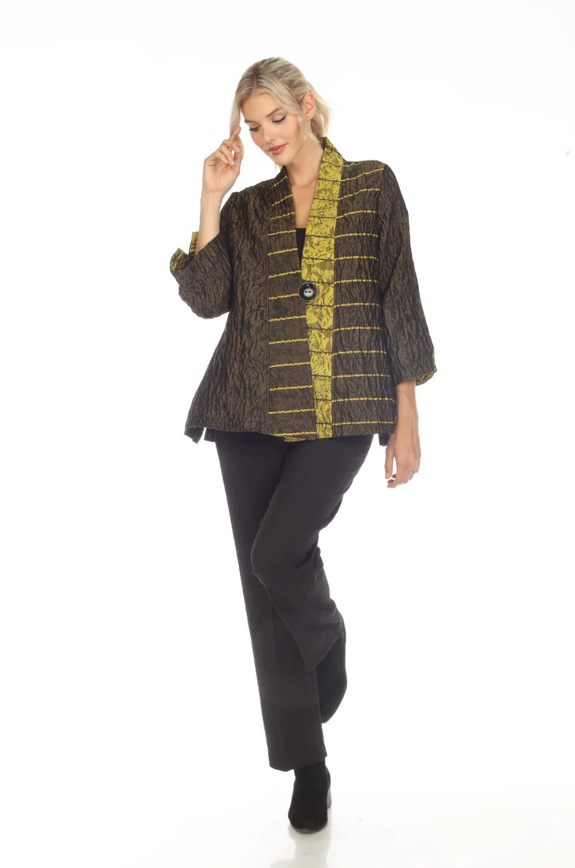 MOONLIGHT Green Stripe Crinkle One Button Front Jacket - 2969