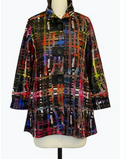 DAMEE MULTI COLORED ABSTRACT LONG BUTTON DOWN COLLARED JACKET - 5166 - MULTI