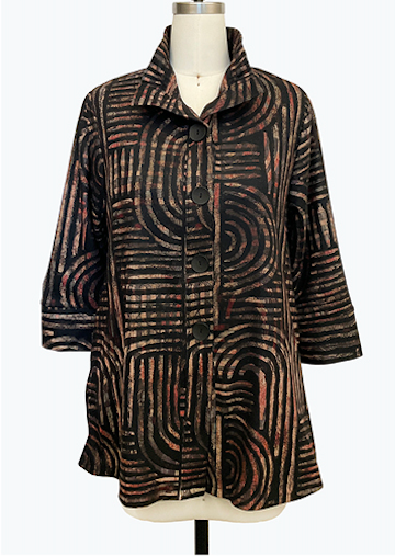 DAMEE BLACK AND BROWN GEOMETRIC LONG BUTTON DOWN COLLARED JACKET - 5168 - BROWN