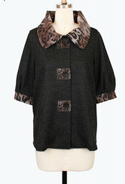 DAMEE ANIMAL PRINT LONG  BUTTON DOWN COLLARED JACKET - 5131 - BLACK