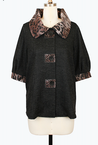 DAMEE ANIMAL PRINT LONG  BUTTON DOWN COLLARED JACKET - 5131 - BLACK