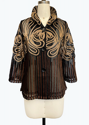 DAMEE GOLD AND BLACK MESH SOUTACHE BUTTON DOWN COLLARED JACKET - 2499 - BROWN