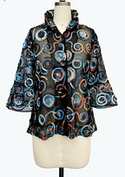 DAMEE GEOMETRIC MESH SOUTACHE BUTTON DOWN COLLARED JACKET - 2500 - MULTI