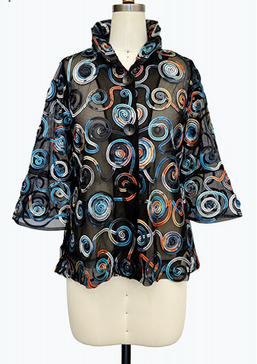 DAMEE GEOMETRIC MESH SOUTACHE BUTTON DOWN COLLARED JACKET - 2500 - MULTI
