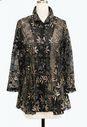 DAMEE BLACK AND BRONZE MESH FLORAL SPECIAL OCCASION BUTTON DOWN COLLARED JACKET - 2497 - BRONZE