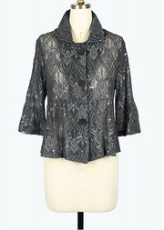 DAMEE GREY PATTERNED SPECIAL OCCASION BUTTON DOWN COLLARED JACKET - 2505 - GREY