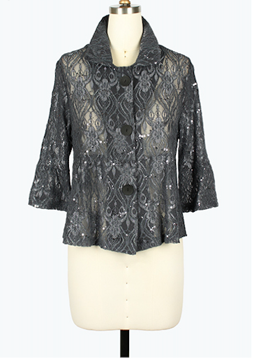 DAMEE GREY PATTERNED SPECIAL OCCASION BUTTON DOWN COLLARED JACKET - 2505 - GREY