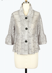 DAMEE SILVER GEOMETRIC SPECIAL OCCASION BUTTON DOWN COLLARED JACKET - 2506 - MGR