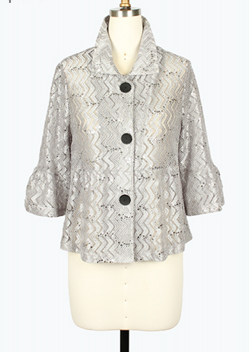 DAMEE SILVER GEOMETRIC SPECIAL OCCASION BUTTON DOWN COLLARED JACKET - 2506 - MGR