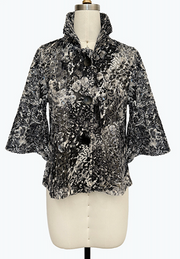 DAMEE BLACK AND WHITE ABSTRACT SPECIAL OCCASION BUTTON DOWN COLLARED JACKET - 2507 - BLACK