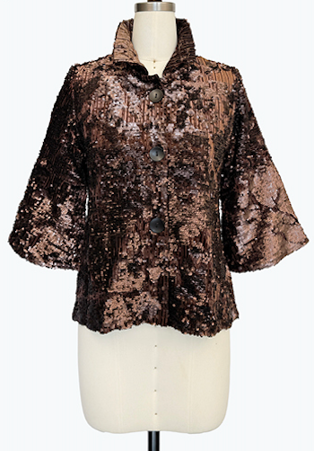 DAMEE BLACK AND BROWN SPECIAL OCCASION BUTTON DOWN COLLARED JACKET - 5101 - BROWN