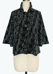 DAMEE BLACK AND AQUA GEOMETRIC SPECIAL OCCASION BUTTON DOWN COLLARED JACKET JACKET - 5103 - AQUA