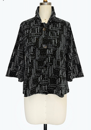 DAMEE BLACK AND SILVER GEOMETRIC SPECIAL OCCASION BUTTON DOWN COLLARED JACKET - 5103 - SILVER