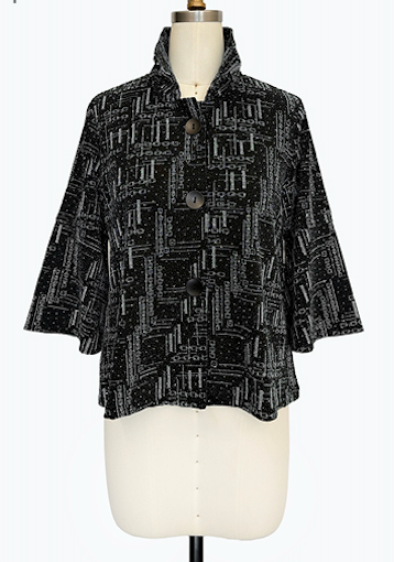 DAMEE BLACK AND SILVER GEOMETRIC SPECIAL OCCASION BUTTON DOWN COLLARED JACKET - 5103 - SILVER