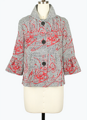 DAMEE ABSTRACT SHORT BUTTON DOWN COLLARED JACKET - 5132 - RED