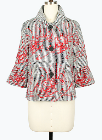 DAMEE ABSTRACT SHORT BUTTON DOWN COLLARED JACKET - 5132 - RED