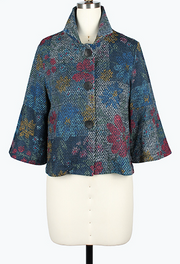 DAMEE BLUE FLORAL SHORT BUTTON DOWN COLLARED JACKET - 5140 - MULTI
