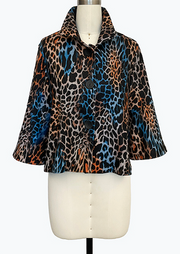 DAMEE MULTI COLORED ANIMAL PRINT SHORT BUTTON DOWN COLLARED JACKET - 5141 - MULTI