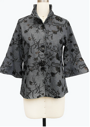 DAMEE DARK FLORAL CLASSIC SHORT BUTTON DOWN COLLARED JACKET - 5105 - DENIM