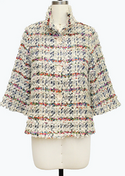 DAMEE WHITE CLASSIC SHORT BUTTON DOWN COLLARED JACKET - 5107 - MULTI