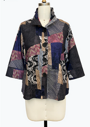 DAMEE ABSTRACT PATCHWORK CLASSIC SHORT BUTTON DOWN COLLARED JACKET - 5184 - MULTI