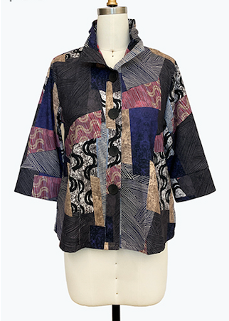 DAMEE ABSTRACT PATCHWORK CLASSIC SHORT BUTTON DOWN COLLARED JACKET - 5184 - MULTI