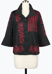 DAMEE BLACK AND RED CLASSIC SHORT COLLARED JACKET WITH BUTTONS - 5135 - RED