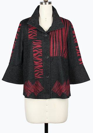 DAMEE BLACK AND RED CLASSIC SHORT COLLARED JACKET WITH BUTTONS - 5135 - RED