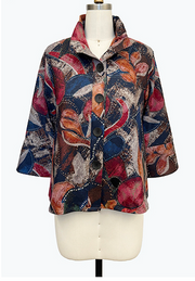 DAMEE ABSTRACT FLORAL CLASSIC SHORT COLLARED BUTTON DOWN JACKET - 5188 - MULTI
