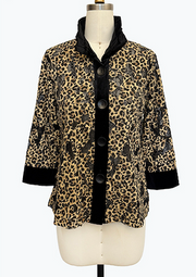 DAMEE ANIMAL PRINT LONG SLEEVES COLLAR BUTTON DOWN TOP - 2502 - TAN