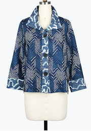 DAMEE NAVY AND WHITE GEOMETRIC LONG SLEEVES COLLAR TOP - 5141 - NAVY