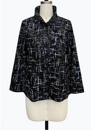 DAMEE BLACK AND BLUE GEOMETRIC LONG SLEEVES COLLAR TOP - 5109 - BLUE