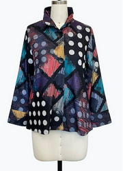 DAMEE GEOMETRIC MULTI COLORED LONG SLEEVES COLLAR TOP - 5112 - MULTI