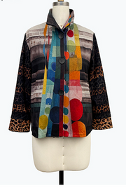 DAMEE MULTI COLOR ANIMAL PRINT LONG SLEEVES BUTTON DOWN COLLAR TOP - 5182 - MULTI