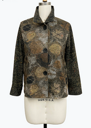 DAMEE ABSTRACT BUTTON DOWN LONG SLEEVES COLLAR TOP - 5183 - BROWN